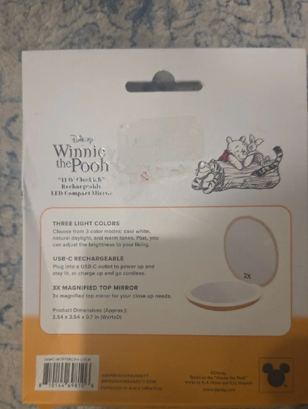 Disney Winnie the Pooh Yellow LED Rechargeable Compact Mirror